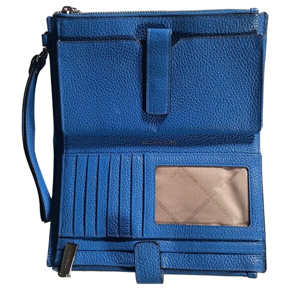 Michael Kors Jet Set Travel LG Double Zip Wristlet Wallet Blue - Picture 7 of 8